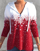 Långärmad luvtröja med dragkedja och julsnöflinga tryck